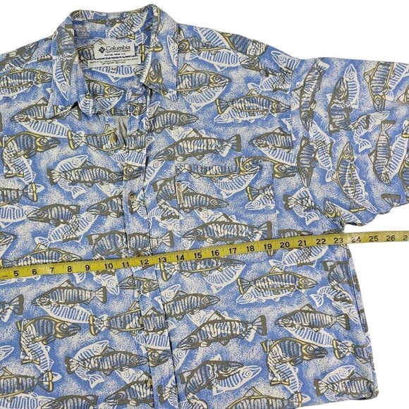 Columbia Fish Graphic Men’s Size Medium Outdoor Short Sleeve Button Down Shirt - Picture 7 of 16
